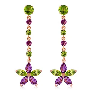 14K. GOLD CHANDELIERS EARRINGS WITH PERIDOT & AMETHYST (Rose Gold) - Picture 1 of 6