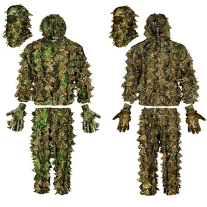 AYIN Ghillie Suit Camouflage Jacket Pants, 3D Leaf Camo Set w/ Mask & Gloves - Picture 1 of 17
