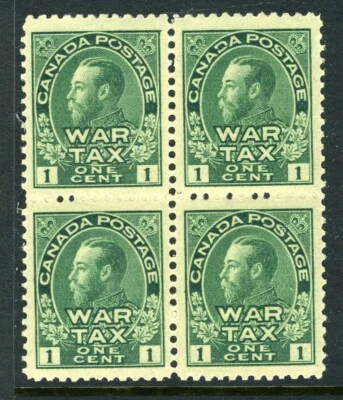 CANADA Scott MR1 - NH - BLK of 4 - 1¢ Green War Tax Stamps (.003) - Image 1 of 2