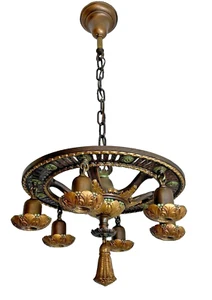 1930s Spanish Revival cast Iron and Brass 6 light fixture - Picture 1 of 12