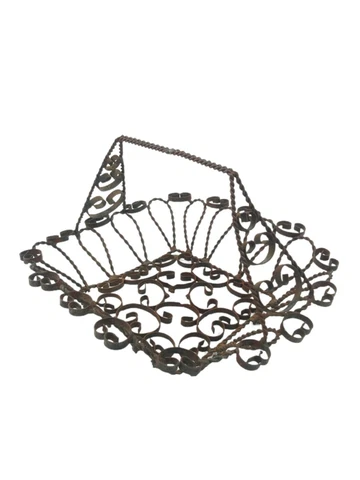 Rusty Wrought Iron Metal Ornate Basket Heart Scroll Vintage Cover