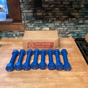 Lot of 8 - Threaded Teflon Coated Stud Bolts w/ Hex Nuts  1-1/4" - 8 X 8”  H2 B7 - Picture 1 of 11