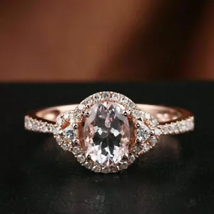 3Ct Oval Cut Morganite Diamond Halo Women's Engagement Ring 14k Rose Gold Finish - Picture 1 of 8
