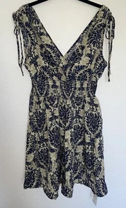 NWT Cupshe Dress Blue Damask Smocked Waist Mini Dress Shoulder Ties M - Picture 1 of 4