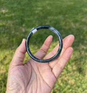 Seltener schwarzer 100 % natürlicher Grade A Jadeit Jade Armreif Armband 54 mm B188 - Bild 1 von 10