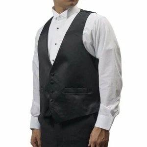 Men's Black Satin Tuxedo Vest with 5 Buttons - Picture 1 of 5