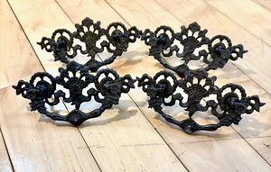 Antique Ornate Victorian Peacock Solid Brass Drawer Cabinet Pulls Set 4 Hardware - Picture 1 of 17