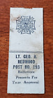 Vintage Matchbook Cover LT GEO B REDWOOD POST NO 193 BALTIMORE