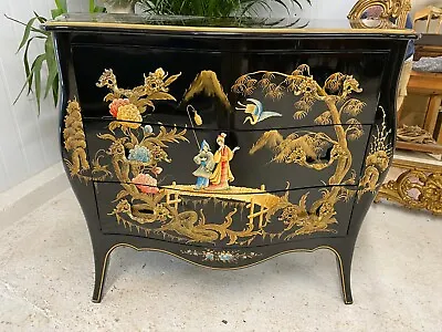 Black Lacquer Chest Hand Painted  Decorative Chinese Antique • 1,495£