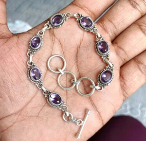 Amethyst Bracelet 925 Sterling Silver Handmade Jewelry Women Gift For Her - Picture 1 of 4