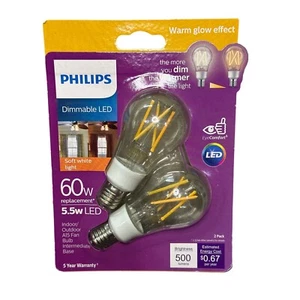 Philips 2pk A15 Fan Bulb Intermediate Base Dimmable 60w Replacement Soft White L - Picture 1 of 2