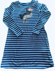 Lands End Girls Blue White Striped Sequin Toucan Dress Size Medium (10-12) - Picture 1 of 15