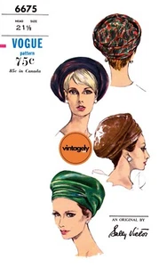60s Draped Beret, Head Size 21.5", Vogue 6675, Sewing Pattern Reproduction - Picture 1 of 2