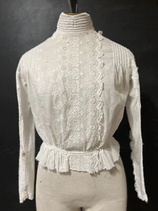 VTG ANTIQUE 1900’s Victorian Edwardian High Neck PinTuck Eyelet Lace Appliqués - Picture 1 of 19