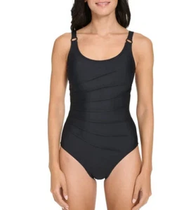 NWT DKNY Shirred One-Piece Swimsuit Black (Starburst) Size Large - Bild 1 von 3