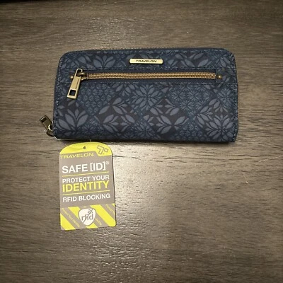 Carteira Travelon RFID bloqueio pulseira azul protege sua identidade - Imagem 1 de 4