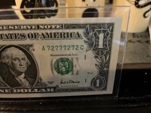 Fancy Serial Number $1 Bill Series 2001 ~72777272~ (Binary 7 & 2) UNCIRCULATED - Picture 1 of 2