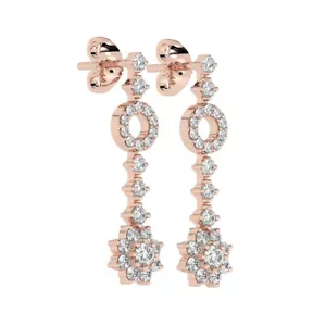 0.80 Carat Claw Set 100% Natural Round Cut Diamonds Earring in 18K Rose Gold - Picture 1 of 4