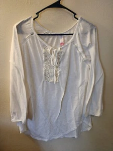 No Boundaries White Long Sleeve Women's Blouse Size XXL Lace & Tie Detailing - Picture 1 of 3