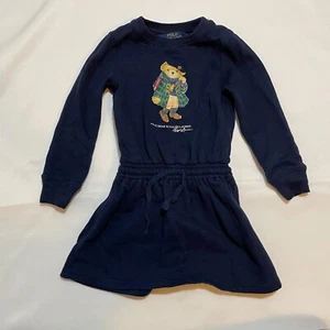 Ralph Lauren Girl’s Sweatshirt Polo Bear Fleece Dress Size 4/4T Blue - Picture 1 of 4