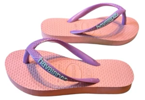Havaianas Baby Pink Flip Flops Size 9C Purple Strap Girls Outdoor Water - Picture 1 of 6
