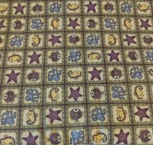 Vintage Meeresbewohner Stoff von Debbie Mumm & SSI Seepferdchen Seestern Salbei Creme BTHY - Bild 1 von 17