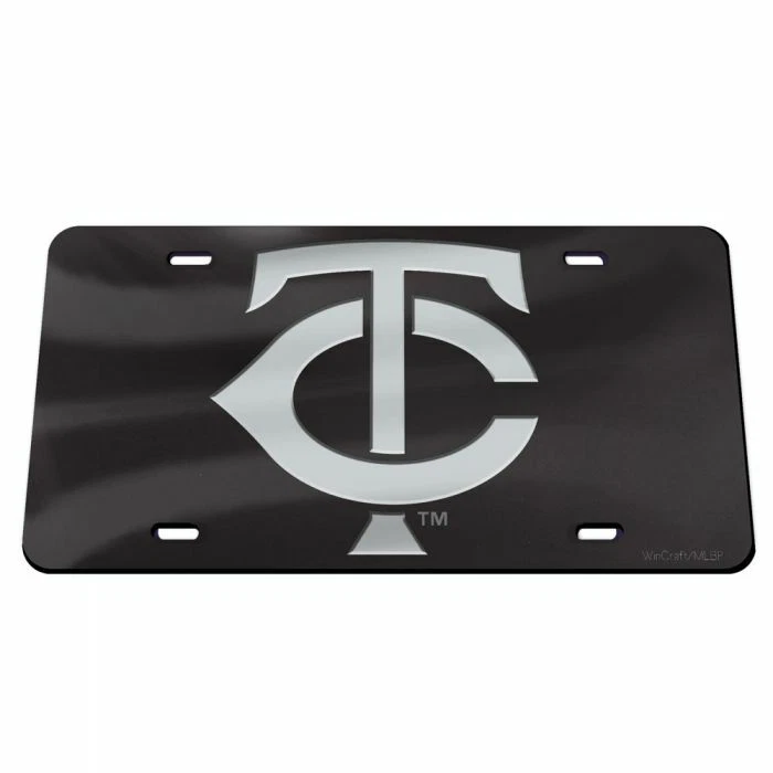 MINNESOTA TWINS BLACK AND SILVER CRYSTAL MIRRORED CAR LICENSE PLATE - Image 1 of 1