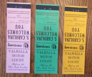 VALHALLA MOTOR COURT (OLAR, CAROLINA DEL SUR) PERKINS AMERICANA MATCHBOOKS -E17 - Imagen 1 de 2