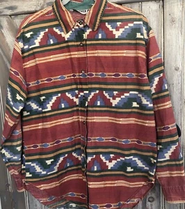 Vintage RED ROVER Western Aztec Native Pattern button up Shirt Red L/S Large - Picture 1 of 20