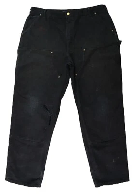 CARHARTT USA Mens 42 x 35 Black Duck Double Knee Work Pants Jeans B01 DISTRESSED - Image 1 of 4