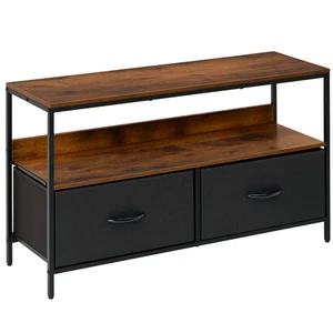 HOMCOM TV Cabinet, TV Console Unit with 2 Foldable Linen Drawers Rustic Brown - Picture 1 of 11