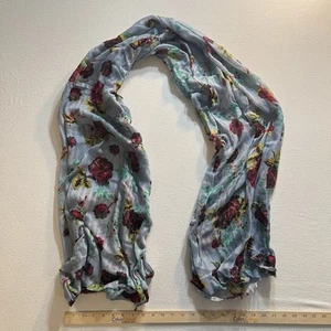 MNG Mango Lightweight Scarf Shawl Women's Light Blue Rose Floral Print 95x190cm - Picture 1 of 4