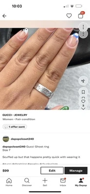 Gucci Ghost Ring Used But Still Looks Amazing Size 7 - Image 1 of 4