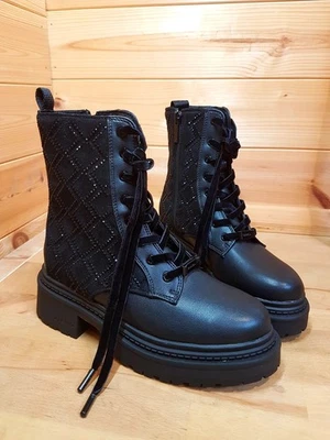 Carvela Kurt Geiger Show Stomper Black Velvet Lace Up Ankle Boots 3/36 RRP £189 - Image 1 of 4