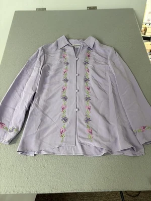 Camisa Diane von Furstenberg Silk Assets para mujer grande púrpura bordada floral Foto 1 de 4