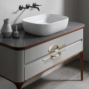 2X 96mm center-to-center Modern Cabinet Pulls Brushed Gold Finish Drawer Handles - Picture 1 of 13