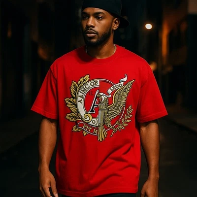 Camiseta AKOO Roja Gráfica Cresta XXL Medio Bordada Águila Ropa de Calle Hip Hop... Foto 1 de 4