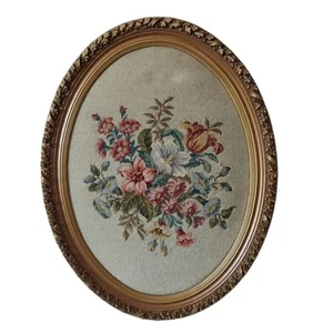 Vtg Framed Petit Point Needlepoint Handstitched Victorian Floral Picture 18" - Picture 1 of 12