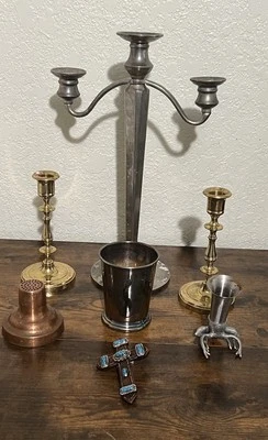 "Candelabro Pottery Barn Three Candle 14,5"" candelabro peltre" Foto 1 de 2