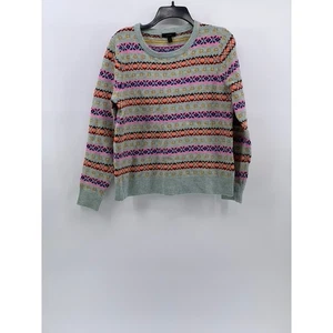 J.CREW Damen Pullover blau-multi Fair Isle bedruckt Lammwolle Rundhals Gr. L - Bild 1 von 10