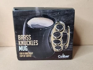 Caliber Gourmet Brass Knuckles Handle Coffee Mug Black and Gold - Picture 1 of 11