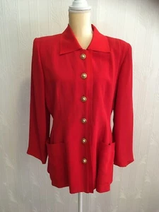 Vintage 1980er Liancarlo Couture Seide Top 12 Bluse Blazer Jacke Schulterpolster. - Bild 1 von 12