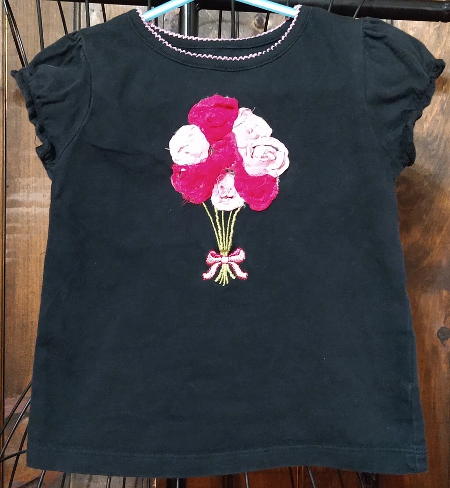 Girls Faded Glory Black Shirt With Roses Size 4T - Image 1 of 1