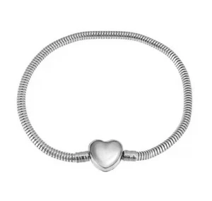 Simple Heart Stainless Steel Silver Clasp Snake Chain Bracelet UK Seller - Picture 1 of 3