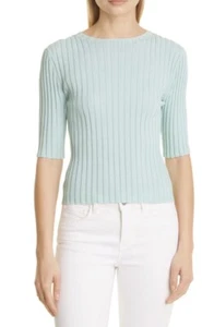 Vince Ribbed Elbow Sleeve Pullover Sweater Small Rib Knit Top Green NWT $300 - Picture 1 of 1