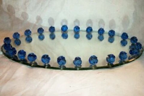 ART DECO GLASS BLUE ROSE BALLS BEVELED VANITY MIRROR ANTIQUE 1920s ANTIQUE RARE Cover
