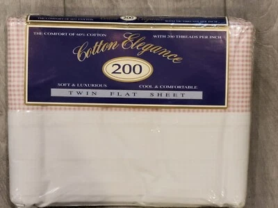 Springs Cotton Elegance 200 Thread Twin Flat Sheet, white w pink checkered - Image 1 of 4