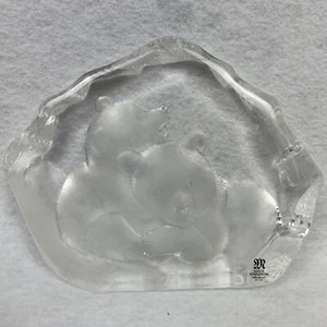 Mats Jonassen Bear Cubs Etched Glass Sculpture - Signed - Picture 1 of 8