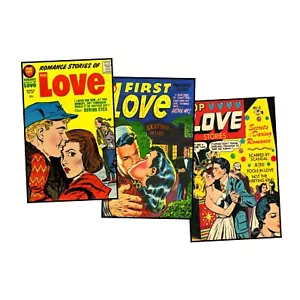 3 immagini cartolina fumetti romantici, 3,5"" x 5,5"", ADESIVI FAI DA TE, RIPRODUZIONI - Foto 1 di 1