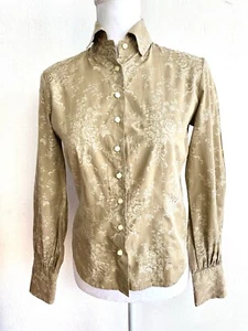 Robert Friedman S Hemd Bluse Tailliert Blumen Gestickt Langarm Braun - Bild 1 von 7